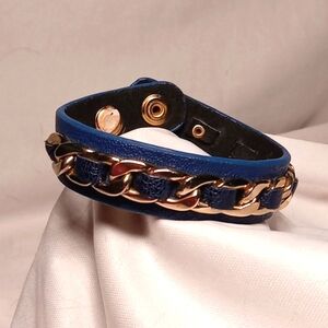 Leather + chain snap band bracelet